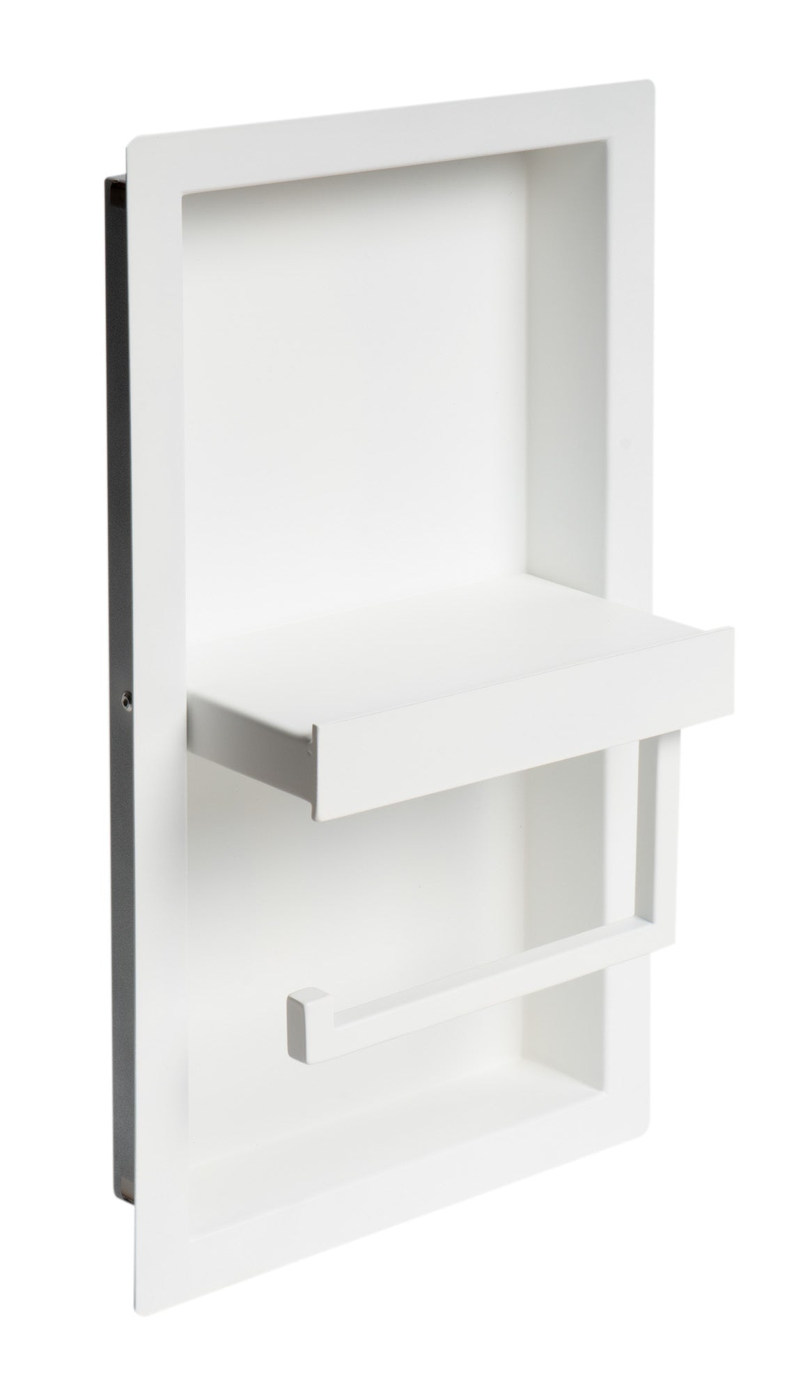 ALFI brand ABTPNC88-W White Matte Stainless Steel Recessed Toilet Paper Holder Niche, 19 Gauge