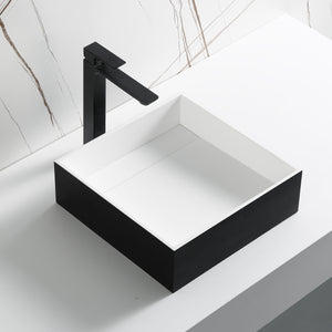 Alternate Image for ALFI brand 15.13" x 15.13" Square Above Mount Resin Bathroom Sink, Black & White, No Faucet Hole, ABRS14SBM