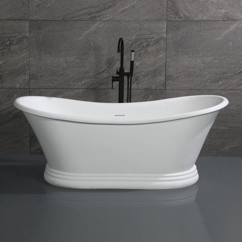 ALFI brand 63" Solid Surface Resin Free Standing Oval Bathtub, White Matte, AB9950