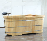 ALFI brand 61" Rubber Wood Free Standing Oval Bathtub with Cushion Headrest, Natural Wood, AB1163