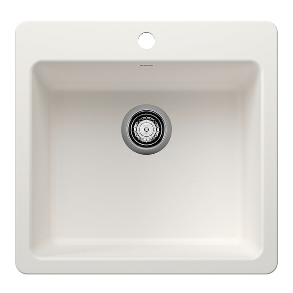 Blanco Liven 21" Dual Mount Silgranit Kitchen Sink, White, 1 Faucet Hole, 443229