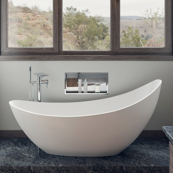 ALFI brand 74" Solid Surface Smooth Resin Free Standing Oval Soaking Bathtub, White Matte, AB9951