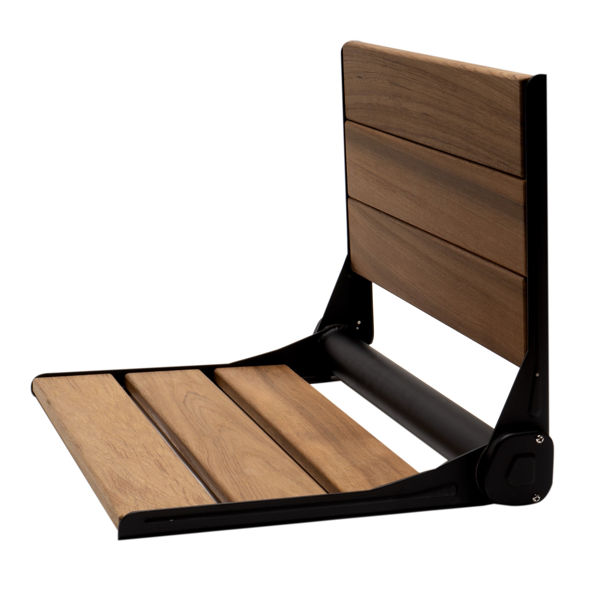 ALFI brand ABS17-BM Black Matte 17" Wide Foldable Teak Shower Seat with Backrest, Teak Wood, Natural Wood