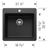 Blanco Liven 21" Dual Mount Silgranit Kitchen Sink, Anthracite, 1 Faucet Hole, 443227