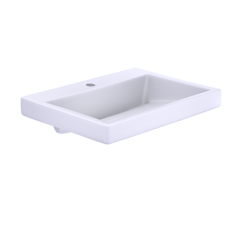 TOTO Kiwami Renesse Design I Rectangular Fireclay Vessel Bathroom Sink with CEFIONTECT for Single Hole Faucets, Cotton White, Fired Clay, LT171G#01