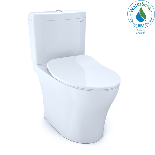 TOTO Aquia IV Two-Piece Elongated Dual Flush 1.28 and 0.9 GPF Toilet with CEFIONTECT and SoftClose Seat, WASHLET+ Ready, Cotton White, Vitreous China, MS446234CEMGN#01