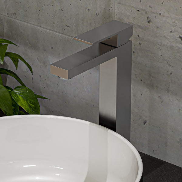 ALFI Brushed Nickel Tall Square Single Lever Bathroom Faucet, AB1129-BN