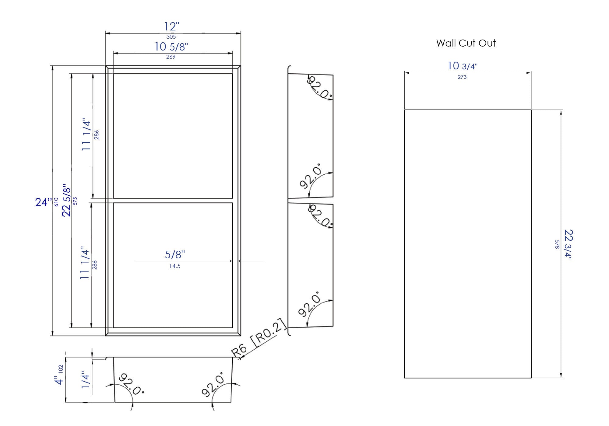 ALFI brand ABNP1224-BG 12" x 24" Brushed Gold PVD Stainless Steel Vertical Double Shelf Shower Niche, 20 Gauge