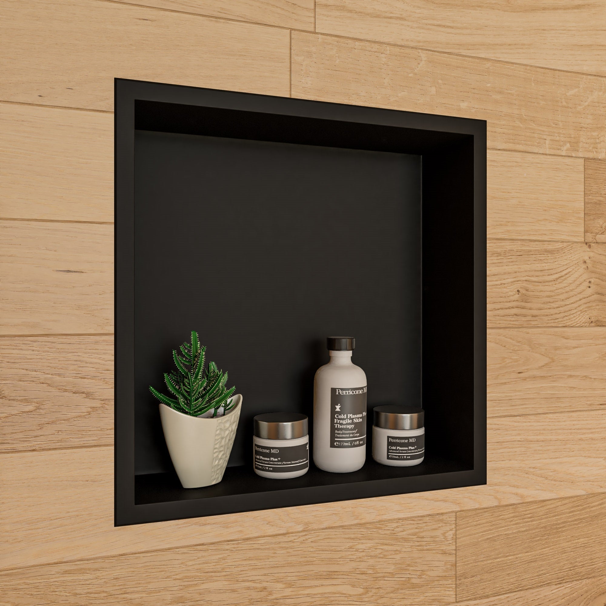 ALFI brand ABNC1616-BLA 16" x 16" Black Matte Stainless Steel Square Single Shelf Bath Shower Niche, 20 Gauge