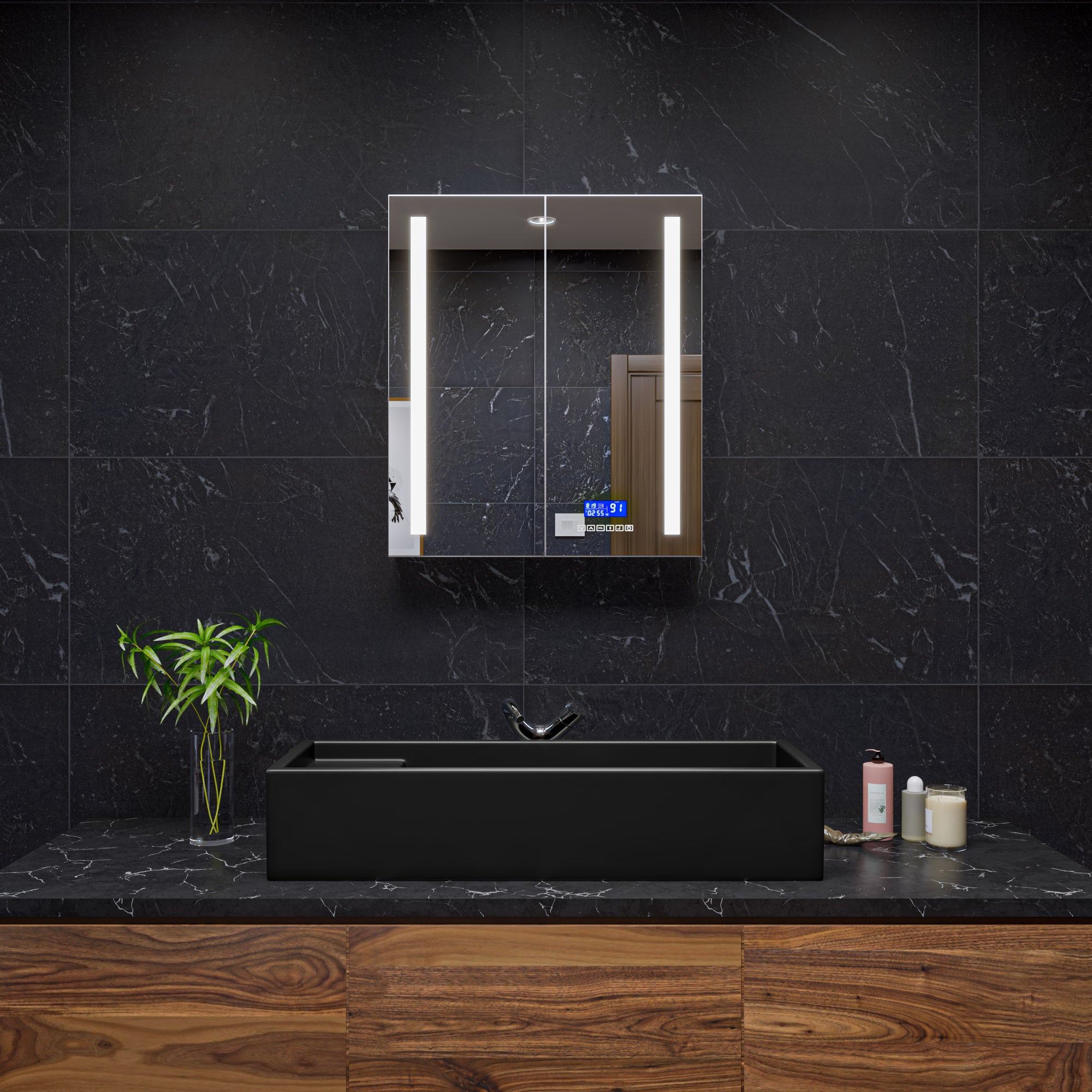 Alternative View of ALFI brand 39.4" x 14.6" Rectangle Above Mount or Semi Recessed Fireclay Bathroom Sink, Black Matte, No Faucet Hole, AB39TRBM