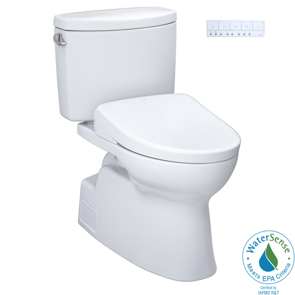 TOTO WASHLET+ Vespin II Two-Piece Elongated 1.28 GPF Toilet with Auto Flush WASHLET+ S7 Contemporary Bidet Seat, Cotton White, Vitreous China|Plastic, MW4744726CEFGA#01