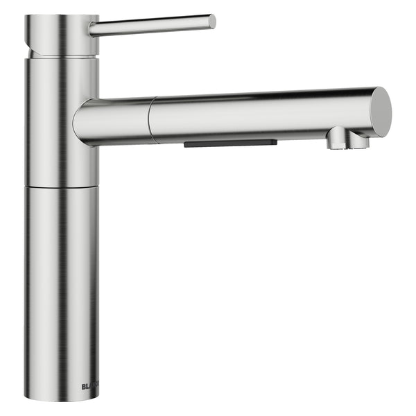 Blanco Alta II Low Arc Pull-Out Dual-Spray Kitchen Faucet, PVD Steel, 1.5 GPM, Brass, 527559