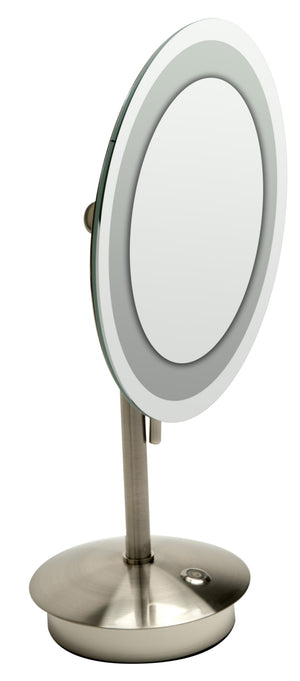 Alternate Image for ALFI brand ABM9FLED-BN Brushed Nickel Tabletop Round 9" 5x Magnifying Cosmetic Mirror with Light