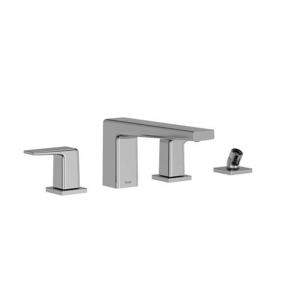 TOTO GB Two-Handle Deck-Mount Roman Tub Filler Trim with Handshower, Polished Chrome, Brass, TBG10202U#CP