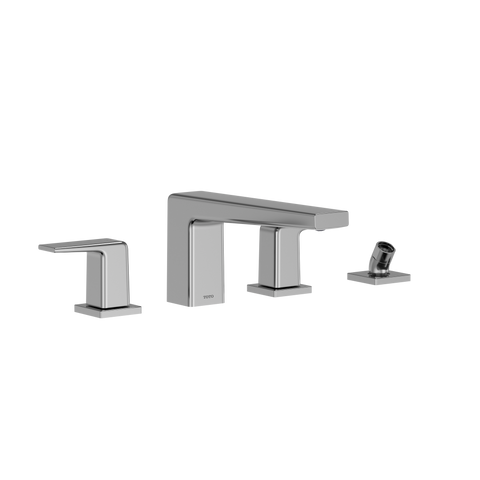 TOTO GB Two-Handle Deck-Mount Roman Tub Filler Trim with Handshower, Polished Chrome, Brass, TBG10202U#CP