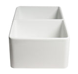 ALFI brand 33" Fireclay Farmhouse Sink, 50/50 Double Bowl, White, No Faucet Hole, ABF3318D-W