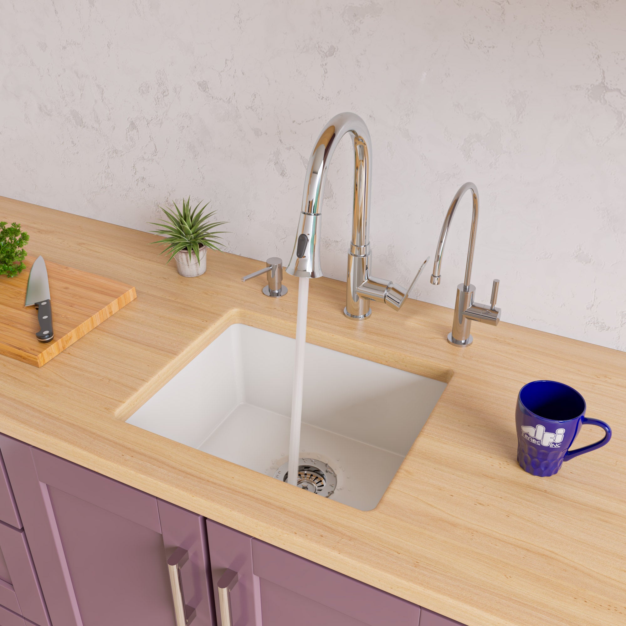 White Fireclay Undermount Kitchen Sink 20