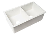 ALFI brand 32" Dual Mount Fireclay Kitchen Sink, 50/50 Double Bowl, White, No Faucet Hole, ABF3219DUD-W