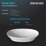 TOTO Kiwami Oval 16 Inch Vessel Bathroom Sink with CEFIONTECT, Cotton White, Ceramic, LT473G#01