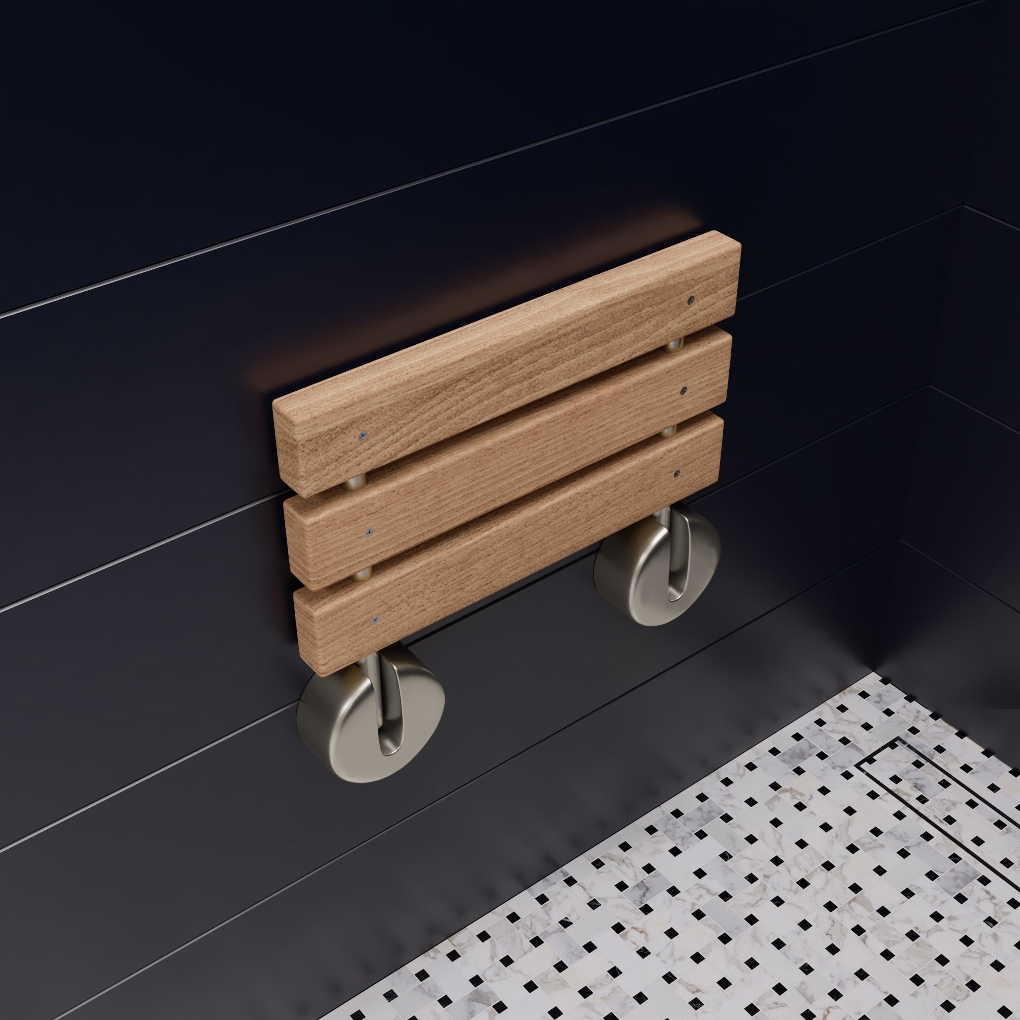 ALFI brand ABS16R 16 Inch Folding Teak Wood Shower Seat Bench, Natural Wood, ABS16R-BN
