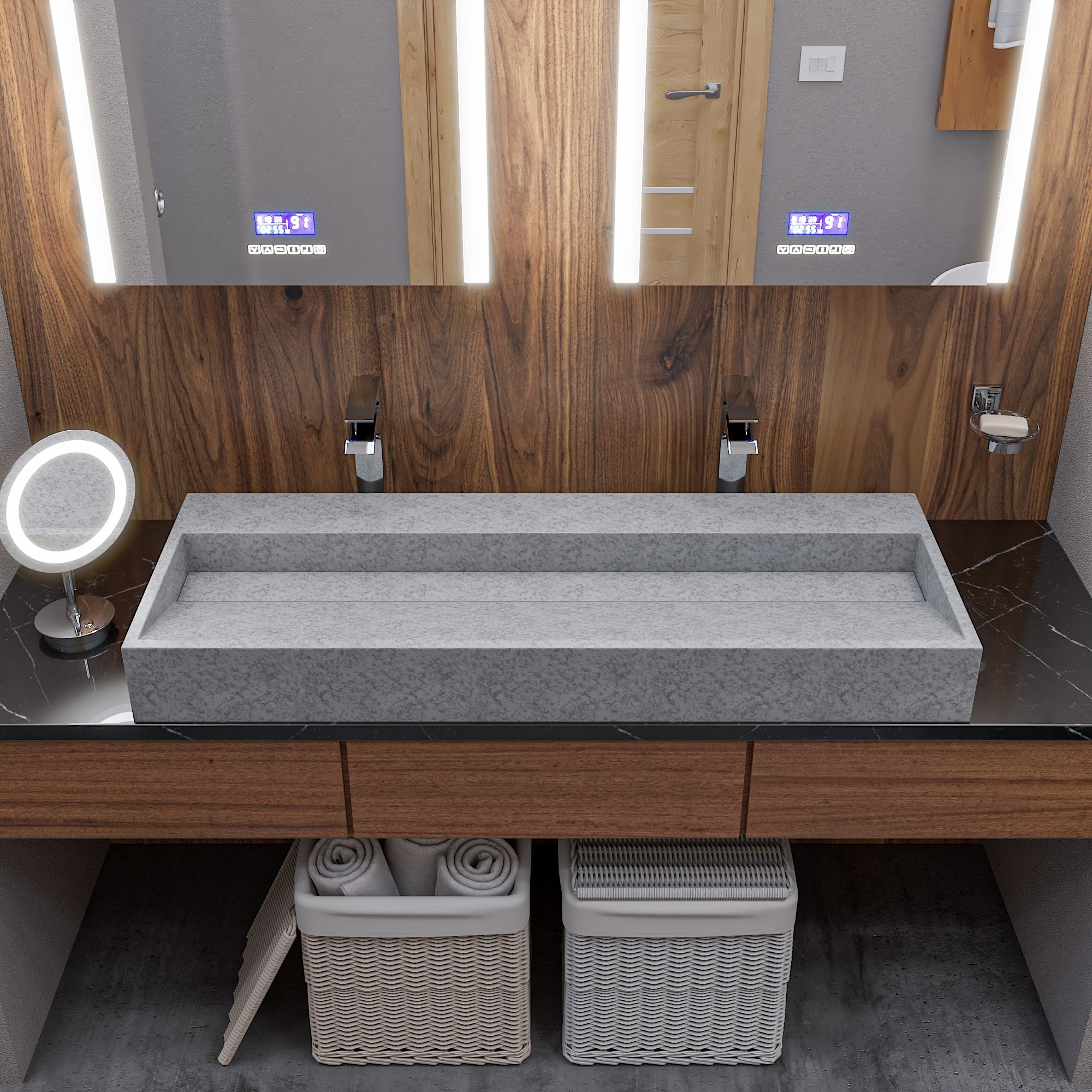 ALFI brand 48" x 18" Rectangle Above Mount or Semi Recessed Concrete Bathroom Sink, Gray Matte, No Faucet Hole, ABCO48TR