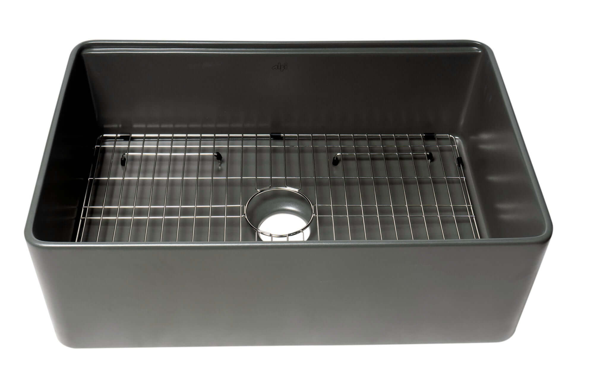 ALFI brand 30" Fireclay Workstation Farmhouse Step Rim Sink with Accessories, Gray Matte, No Faucet Hole, ABFS3020-GM