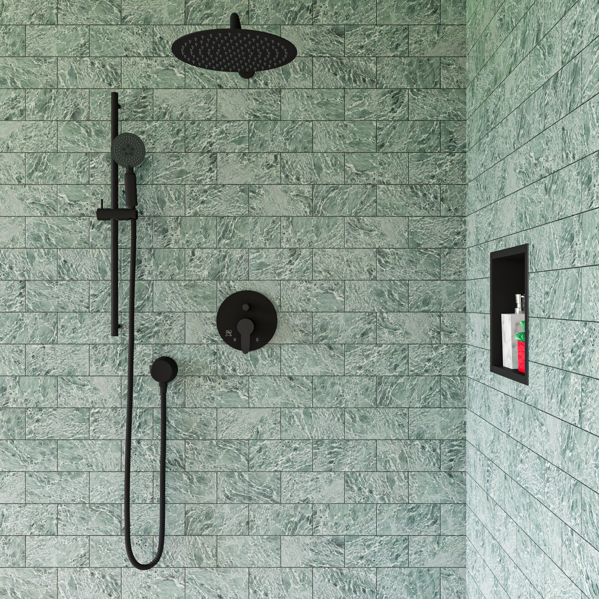 ALFI brand AB7938-BM Black Matte Round Sliding Rail Hand Shower Set, Brass