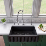 ALFI 33" Fireclay Farmhouse Kitchen Sink, Single Bowl, Reversible, Black Matte, AB3318HS-BM