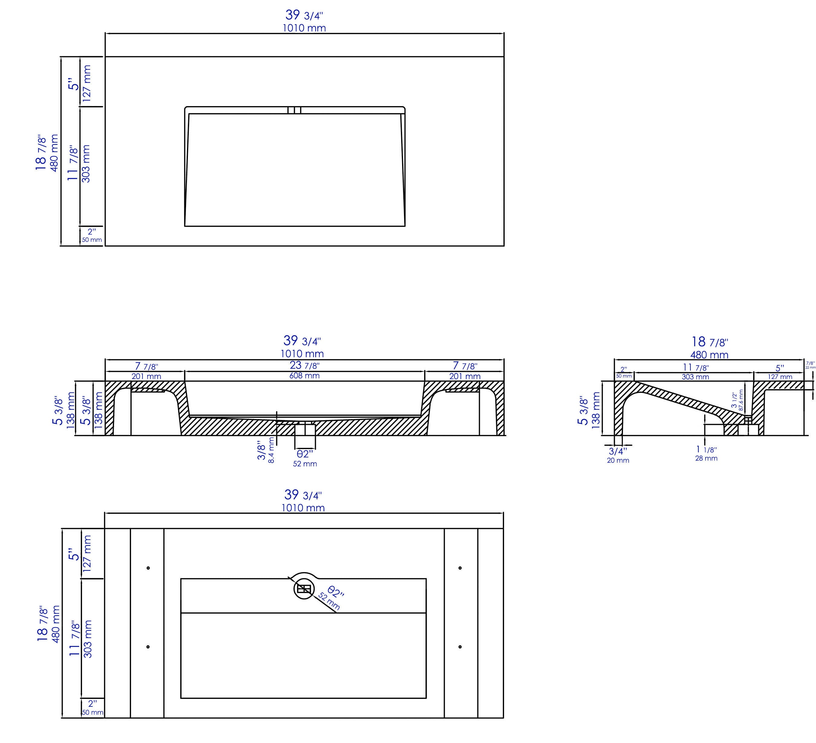 Alternative View of ALFI brand 40" x 18.9" Rectangle Above Mount Concrete Bathroom Sink, Gray Matte, 1 Faucet Hole, ABCO40R