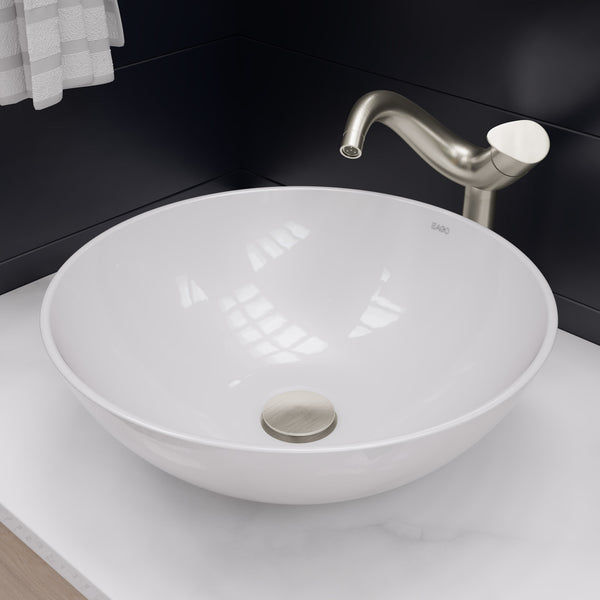 Eago 17.88" x 17.88" Round Above Mount Porcelain Bathroom Sink, White, No Faucet Hole, BA351