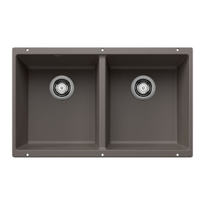 Alternate Image for Blanco Precis 30" Undermount Silgranit Kitchen Sink, 50/50 Double Bowl, Volcano Gray, No Faucet Hole, 527410