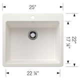 Blanco Liven 25" Dual Mount Silgranit Kitchen Sink, White, 1 Faucet Hole, 443221
