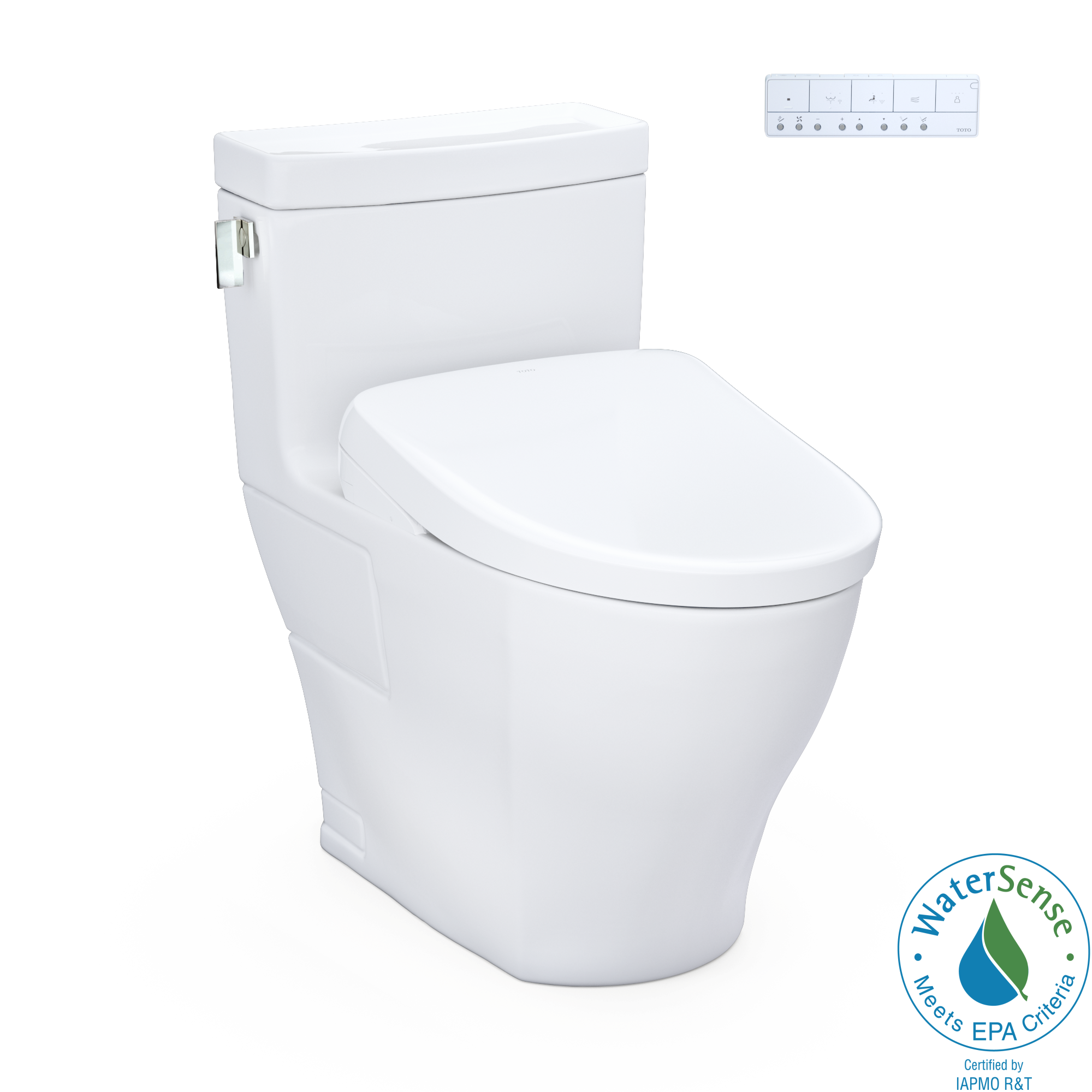 TOTO WASHLET+ Legato One-Piece Elongated 1.28 GPF Toilet and Contemporary WASHLET S7A Contemporary Bidet Seat, Cotton White, Vitreous China|Plastic, MW6244736CEFG#01