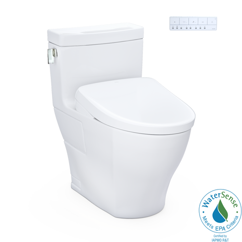 TOTO WASHLET+ Legato One-Piece Elongated 1.28 GPF Toilet and Contemporary WASHLET S7A Contemporary Bidet Seat, Cotton White, Vitreous China|Plastic, MW6244736CEFG#01