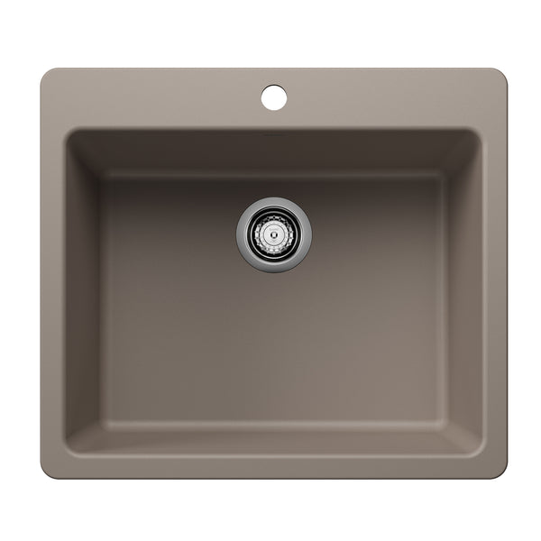 Blanco Liven 25" Dual Mount Silgranit Kitchen Sink, Truffle, 1 Faucet Hole, 443222