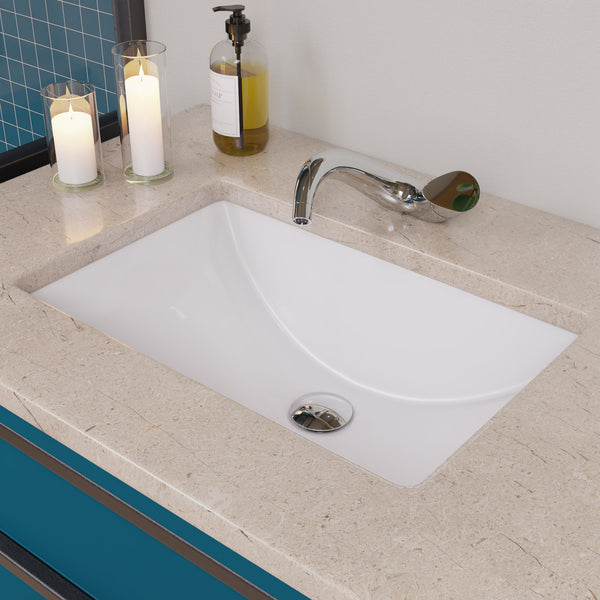 Eago 22" x 15" Rectangle Under Mount Porcelain Bathroom Sink, White, No Faucet Hole, BC227