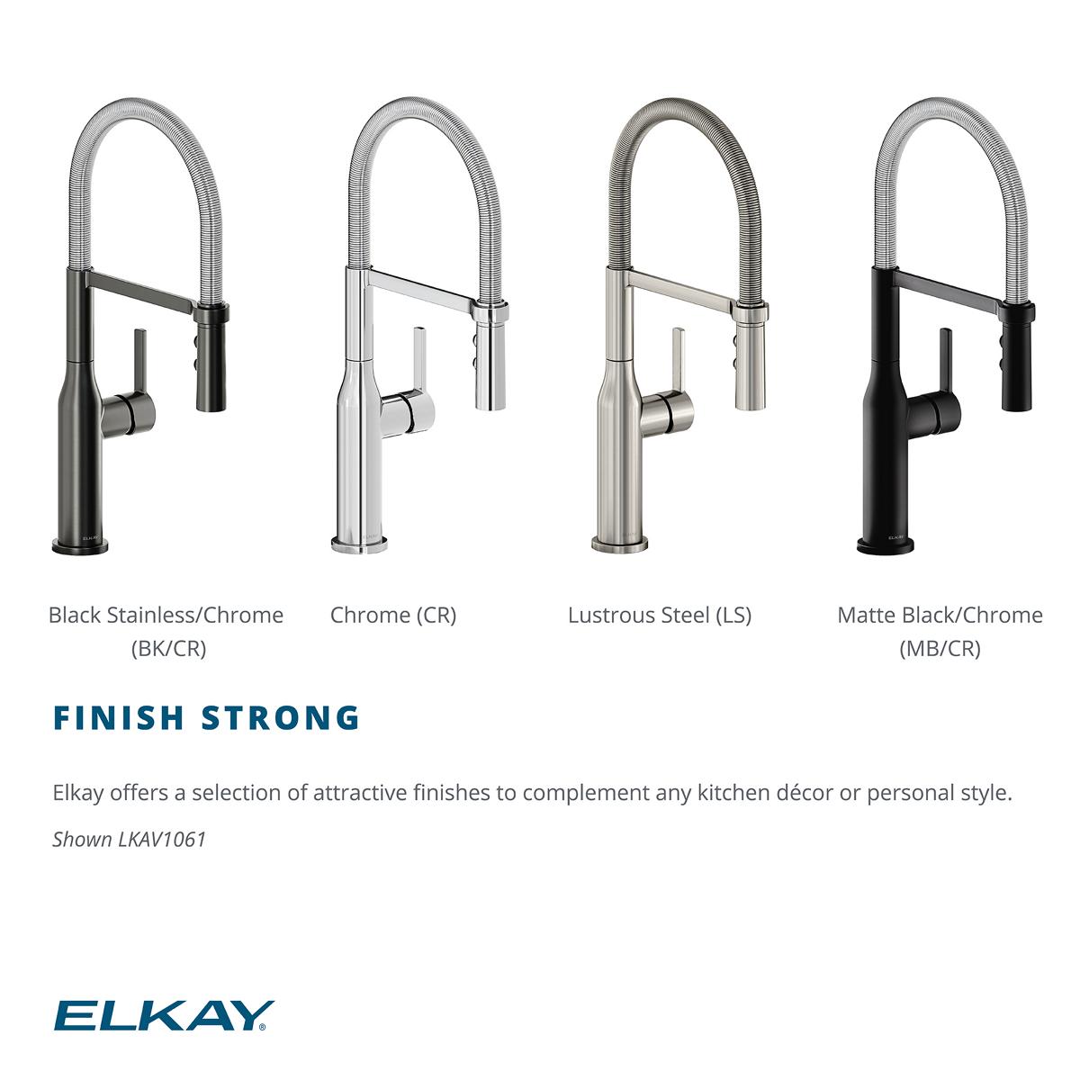 Elkay Avado Forward Only Lever Handle Semiprofessional Spout Brass ADA Kitchen Faucet, Black Stainless and Chrome, LKAV1061BKCR