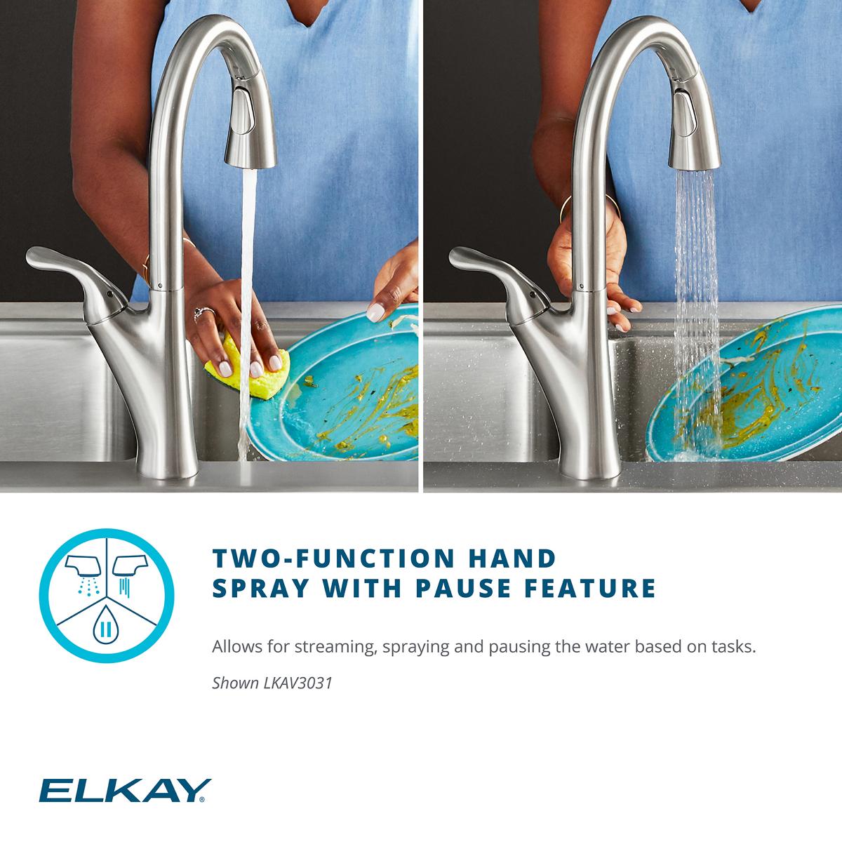 Elkay Avado Forward Only Lever Handle Semiprofessional Spout Brass ADA Kitchen Faucet, Black Stainless and Chrome, LKAV1061BKCR