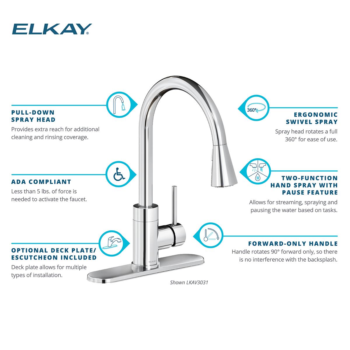 Elkay LKAV3031CR Avado Single Hole high quality Kitchen Faucet with Pull-down Spray