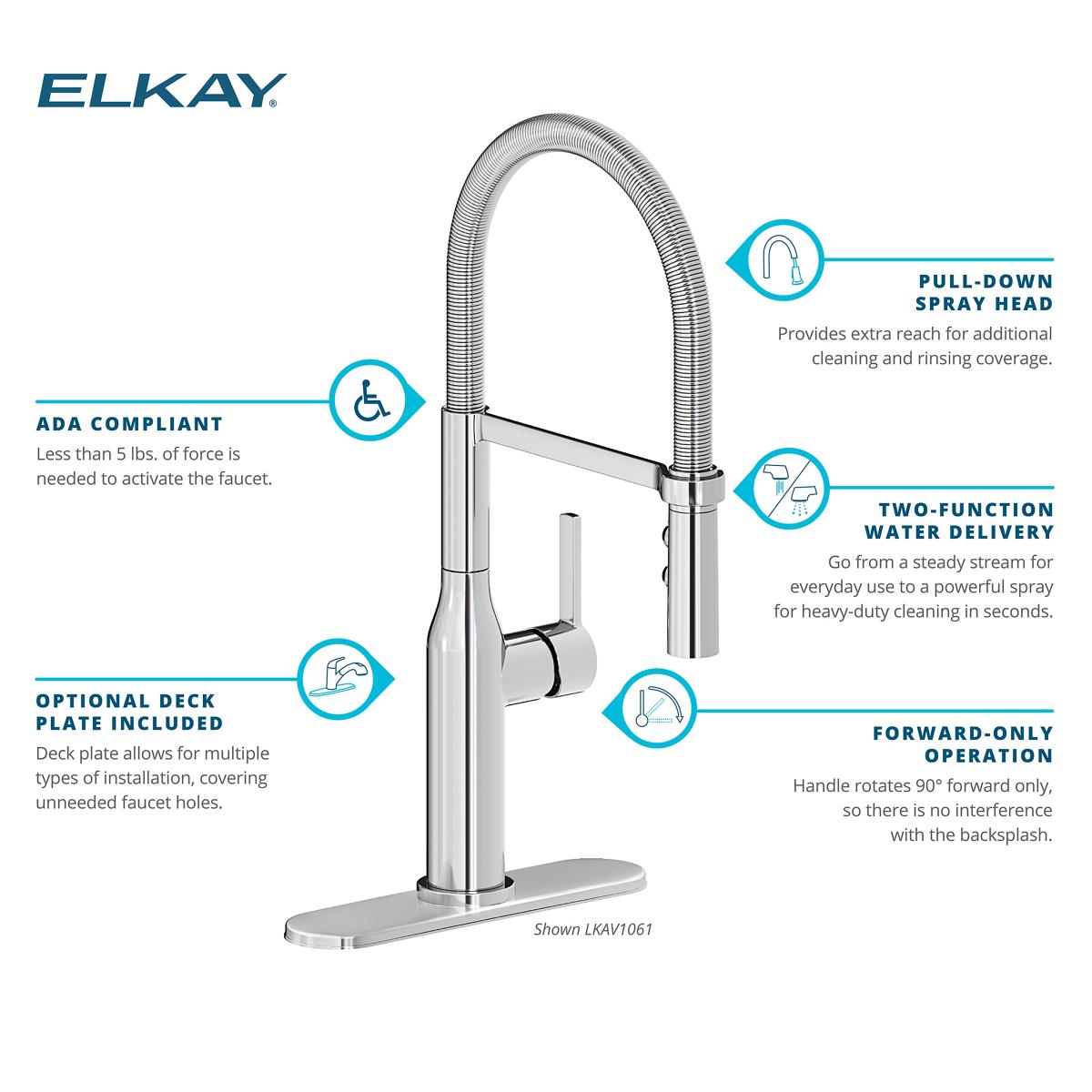 Elkay Avado Forward Only Lever Handle Semiprofessional Spout Brass ADA Kitchen Faucet, Black Stainless and Chrome, LKAV1061BKCR
