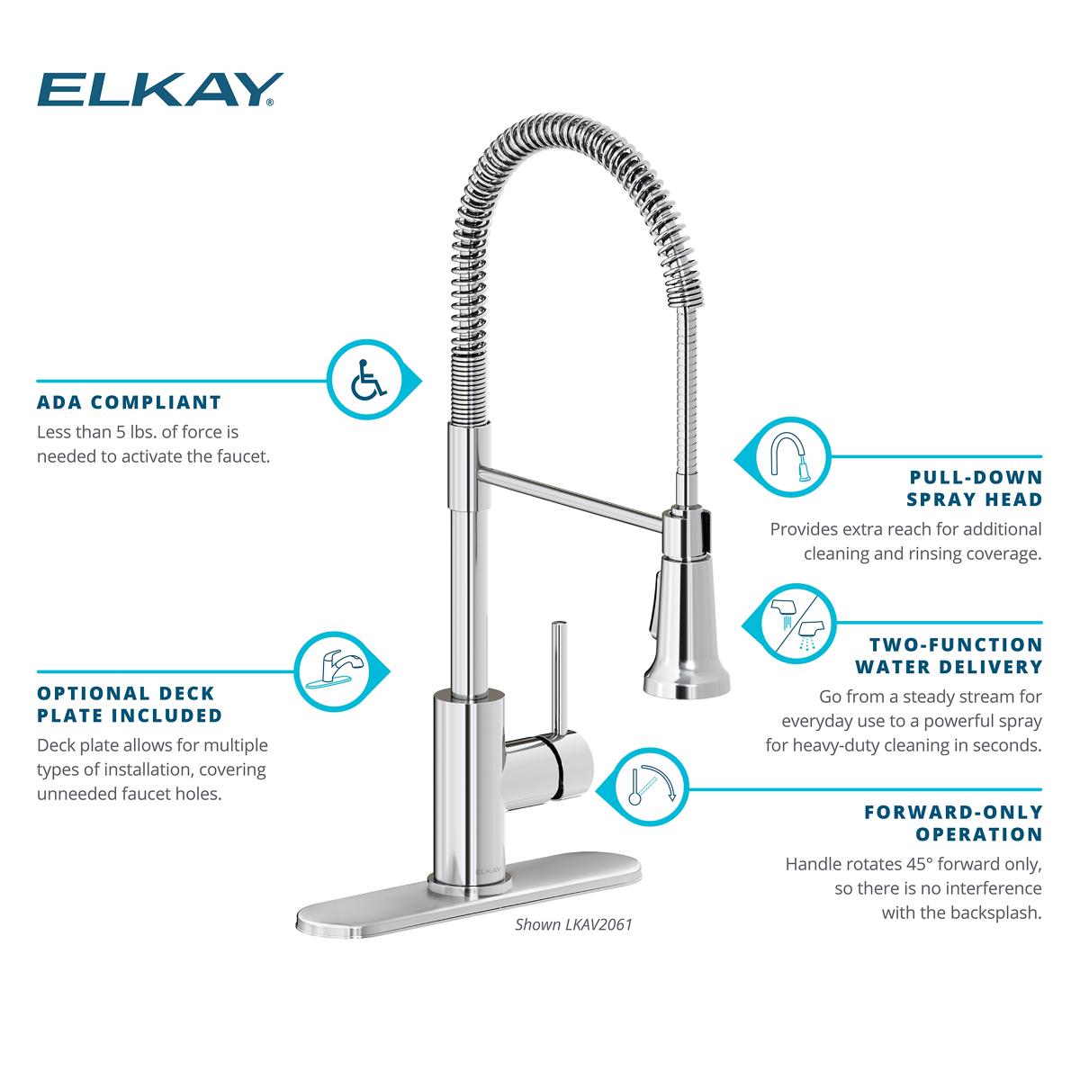 Elkay Avado Lever Handle Semiprofessional Spout Brass ADA Kitchen Faucet, Matte Black and Chrome, LKAV2061MBCR