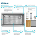 Elkay Crosstown 32" Undermount Stainless Steel Workstation Kitchen Sink Kit with Accessories, Polished Satin, 18 Gauge, ECTRU30169RTWC