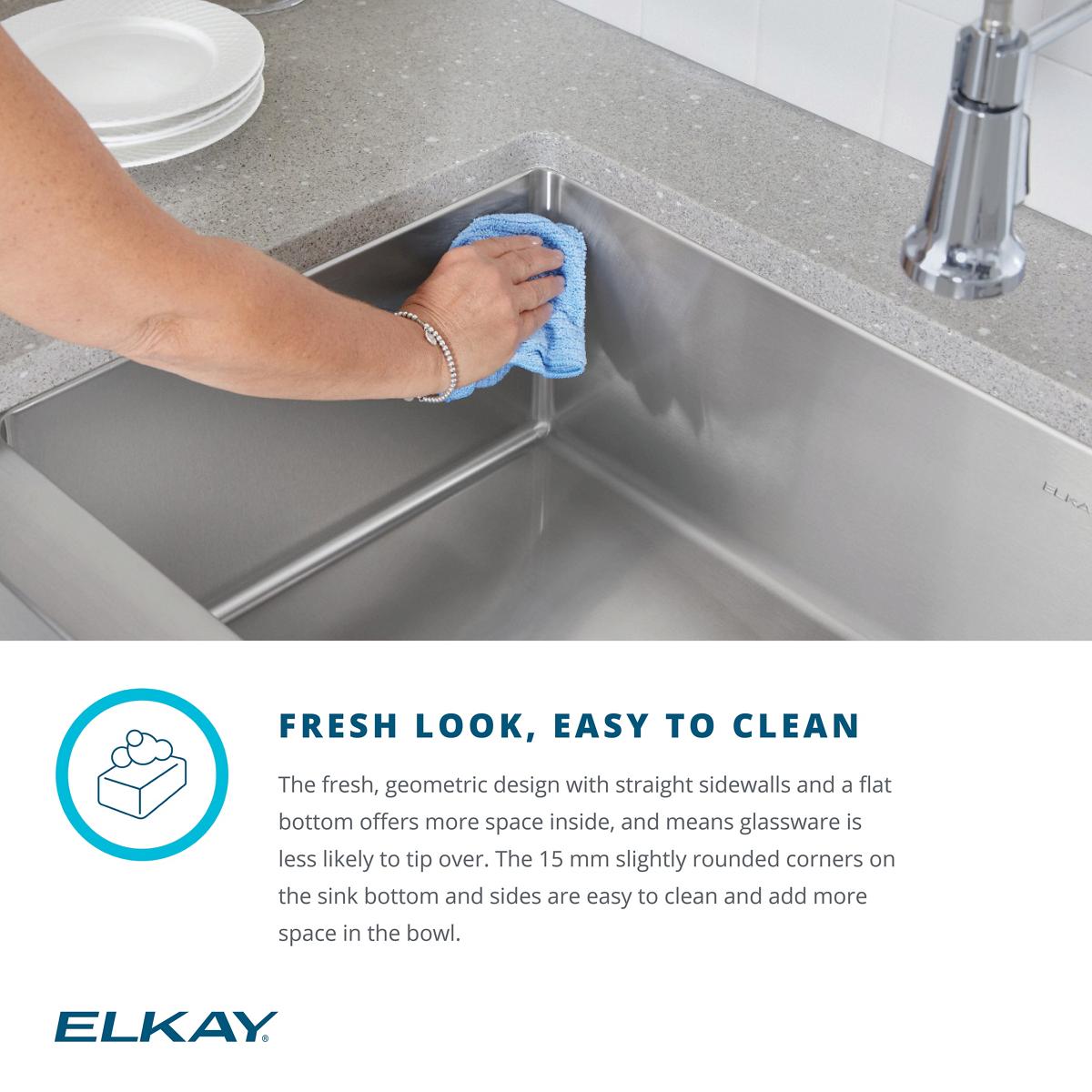 Elkay Crosstown 26" Undermount Stainless Steel Kitchen Sink with Faucet, Polished Satin, 18 Gauge, ECTRU24179RTFCC