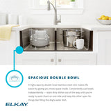 Elkay Crosstown 32" Undermount Stainless Steel Kitchen Sink with Faucet, 50/50 Double Bowl, Polished Satin, 18 Gauge, ECTRU31179TFMBC