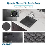 Elkay Quartz Classic 33" Undermount Quartz Kitchen Sink, 60/40 Double Bowl, Dusk Gray, ELGULBO3322GY0
