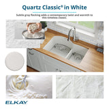 Elkay Quartz Classic 33" Undermount Quartz Kitchen Sink Kit, 60/40 Double Bowl, White, ELGHU3322RWH0C