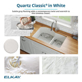 Elkay Quartz Classic 33" Undermount Quartz Kitchen Sink, 60/40 Double Bowl, White, ELGULBO3322WH0