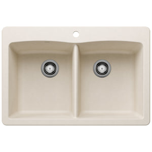 Alternate Image for Blanco Diamond 33" Dual Mount Silgranit Kitchen Sink, 50/50 Double Bowl, Soft White, 1 Faucet Hole, 443067