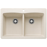 Blanco Diamond 33" Dual Mount Silgranit Kitchen Sink, 50/50 Double Bowl, Soft White, 1 Faucet Hole, 443067