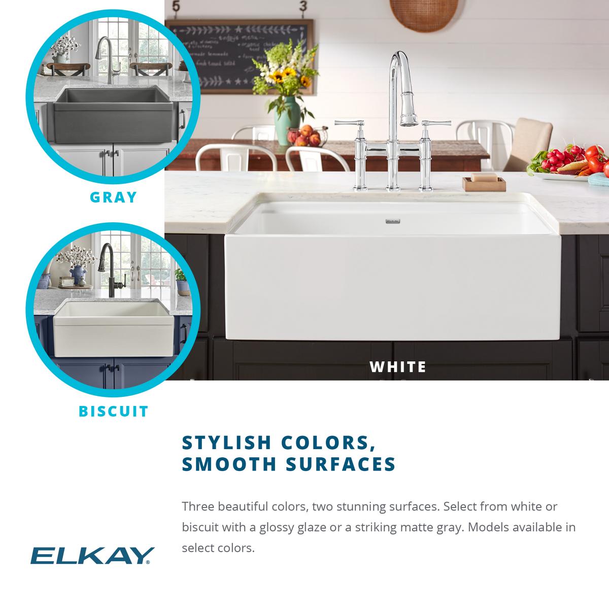 Elkay 24" Fireclay Farmhouse Kitchen Sink, White, SWUF2520WH